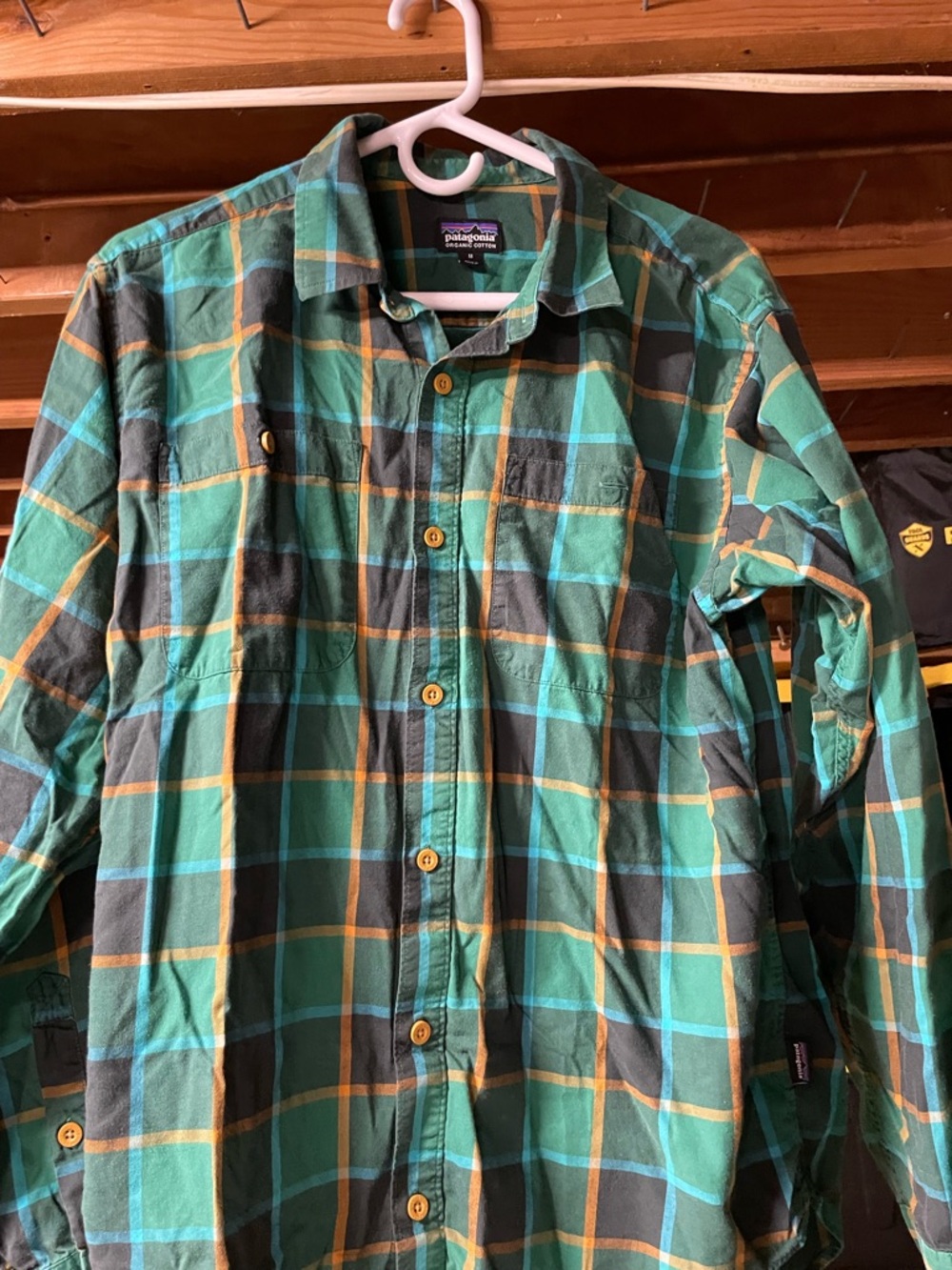 Patagonia Green and Teal fjord Flannel Plaid Shirt Medium 100% Pima Cotton